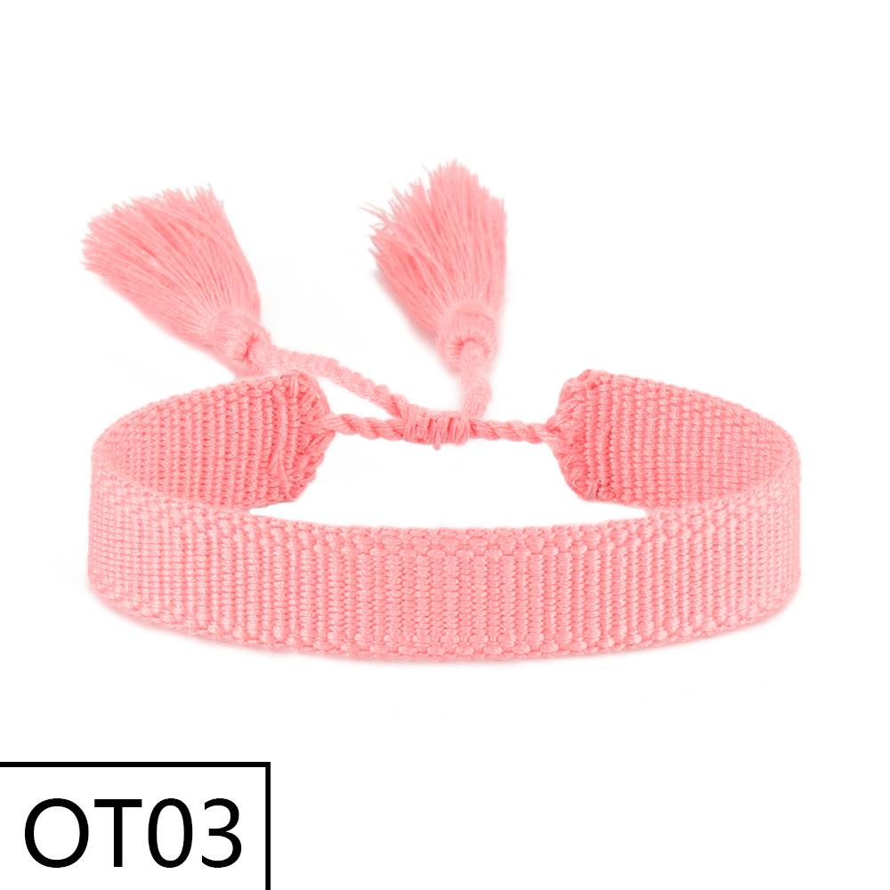 European & American Style Woven Bracelet - Solid Color, 1.3cm, Handmade Tassel, Fashionable Polyester Hand Rope for Women