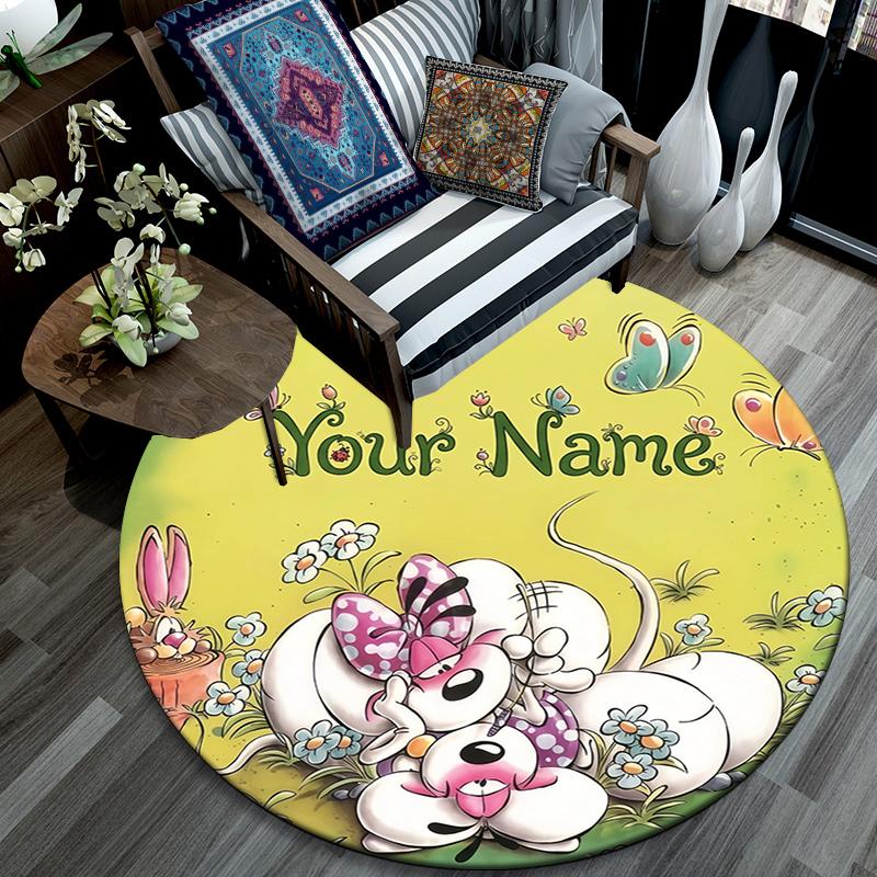 Custom Name,Diddl Pattern Round rug,Carpet Rug for Living Room Bedroom Playroom ,Non-slip Floor Mat,Holiday Gifts and Birthday Gifts.