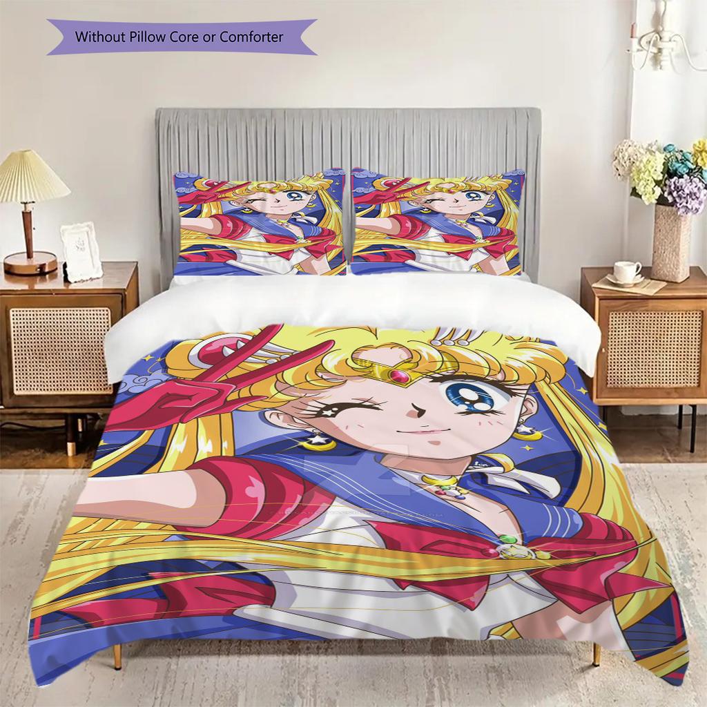 Cute cartoon theme Sailor Moon Tsukino Usagi cartoon comfortable home duvet cover and pillowcase (1 * duvet cover+2 * pillowcase, without core)A8