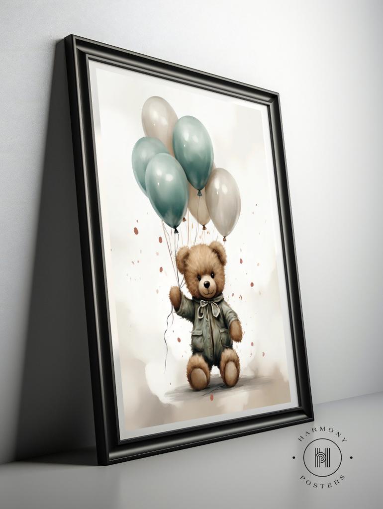 Misiowy Balonowy Świat Misiowy Balonowy Świat, 30X40 Cm, Rama Drewniana Jasny Dąb, Papier Matowy 230 Gsm