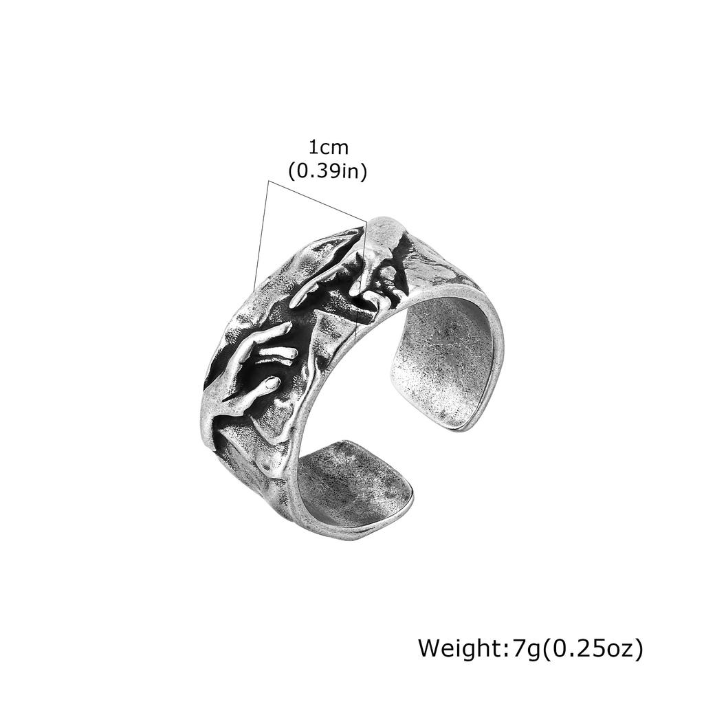 The Hand Of God Vintage Metal Ring Unique Retro Gray Color Adjustable Open Rings Artistic Trendy Religious Jewelry Gift for Men