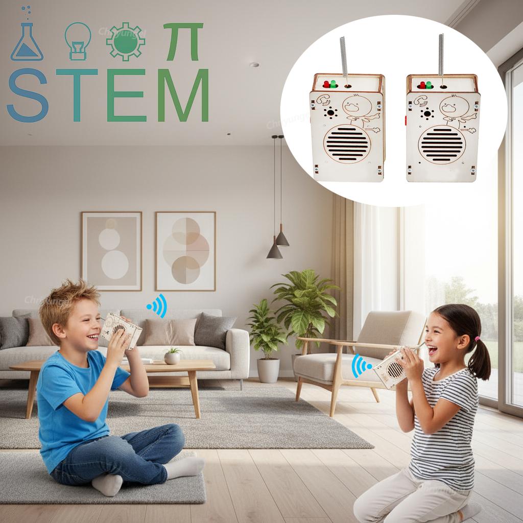 DIY Holz Walkie-Talkie Bausatz 2 Drahtlose Kommunikationsspielzeug STEM Wissenschaft Pädagogisches Projekt Baukasten für Kinder Lernendes Geschenk