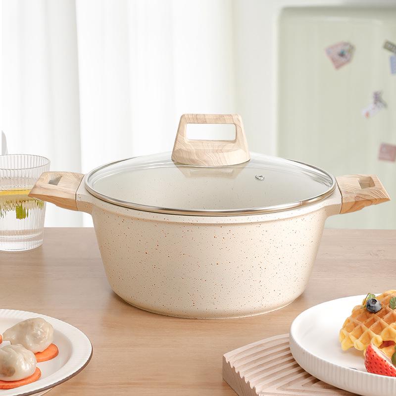 Maifan Stone 4L Non-stick Stew & Noodle Pot with Double-bottom and Glass Lid.
