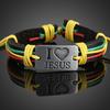Unisex I LOVE JESUS Faux Leather Bangle Hemp Rope Chain Adjustable Bracelet