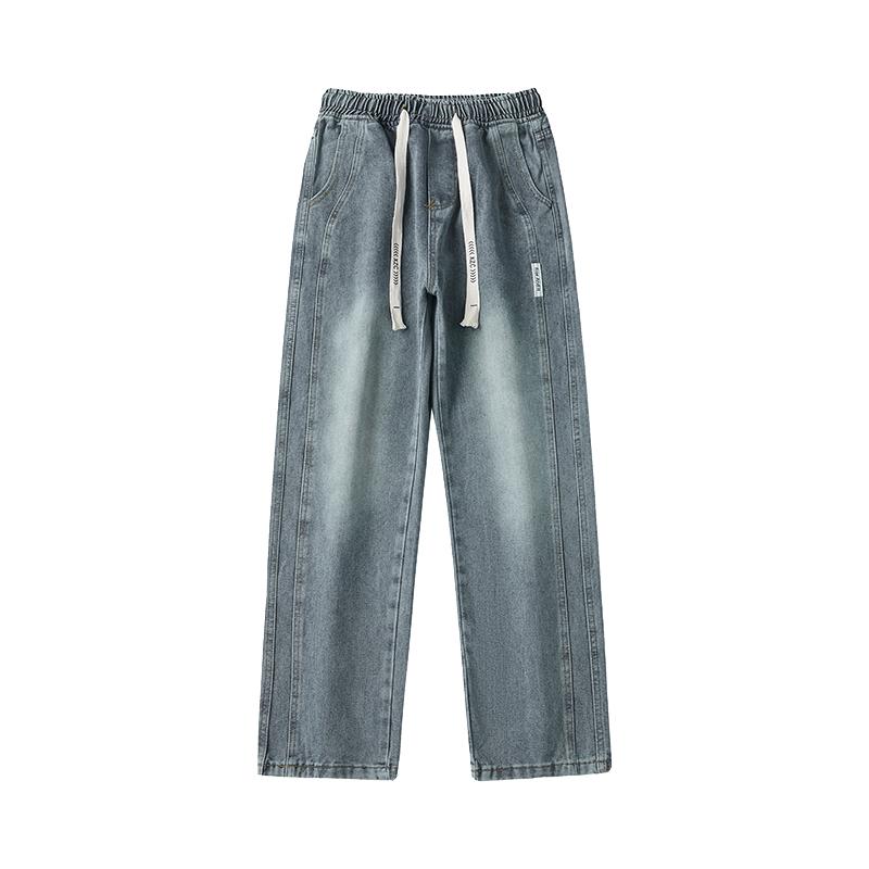 American Retro Jeans for Men in Winter Versatile Casual Trendy Brand Loose Trousers High Street Straight Wide Leg Pants