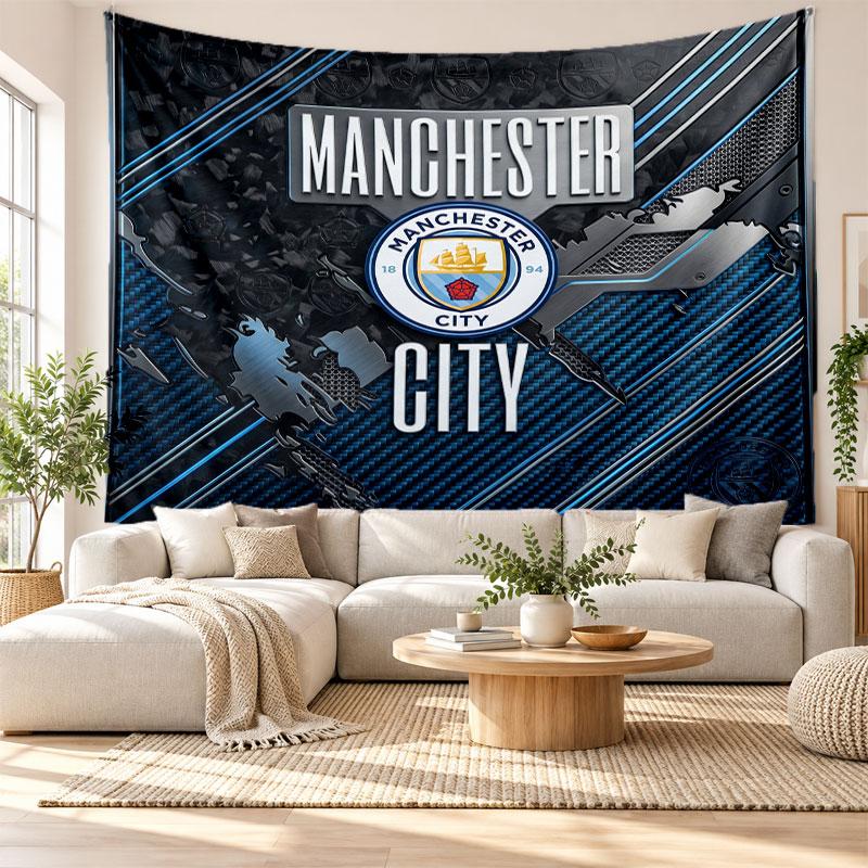 Arazzo da Parete Manchester City, Tessuto Morbido da Appendere, Sfondo Decorativo per Camera da Letto, Arte da Parete per la Casa