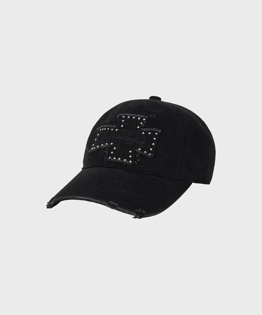 Alkialka Distressed Patch Ball Cap (Black Denim)