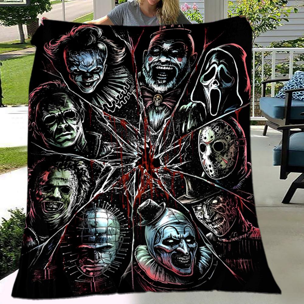 Horror Characters Printed Blanket Soft Cozy Blanket For Sofa Bedroom Living Room Dorm And Outdoor Use
