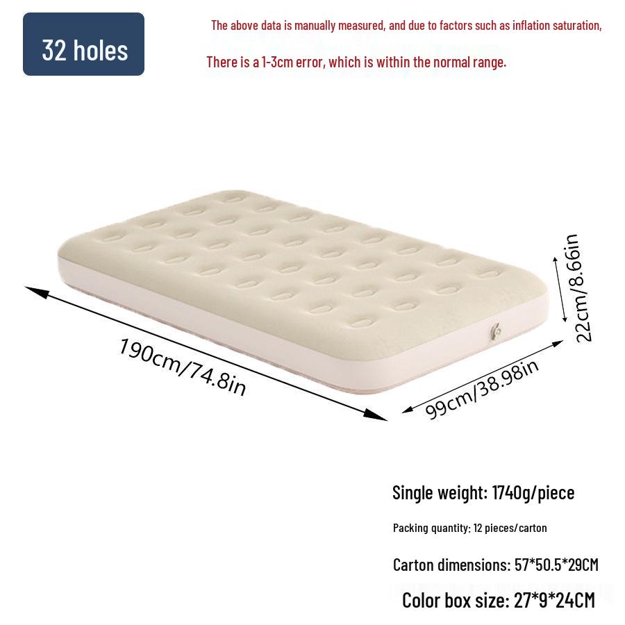Single Outdoor/Indoor Inflatable Camping Mattress with Flocking