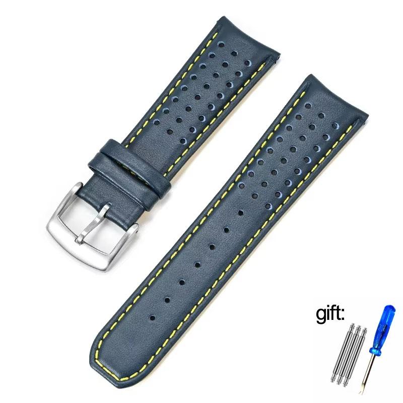 Cowhide Watch Strap For CITIZEN Blue Angel Radio Wave Watch Band AT8020-54L/8020-03L/JY8078 Curved End Yellow 22 23mm Bracelet