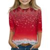 Christmas Day Print Tops For Youth Girls 4-11 Years Round Neck 3/4 Sleeves T-Shirts Trendy Tops Outfit Tees