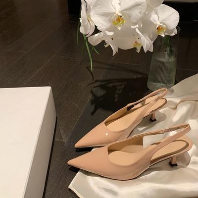 Lederversion Temperament Pendler spitze Einzelne Schuhe Damen flacher Mund elegant hohe Absätze leere Tasche Kopf Sandalen