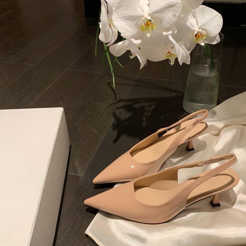 Sheepskin version temperament commuter pointed single shoes women's shallow mouth elegant high heels empty bag head sandals