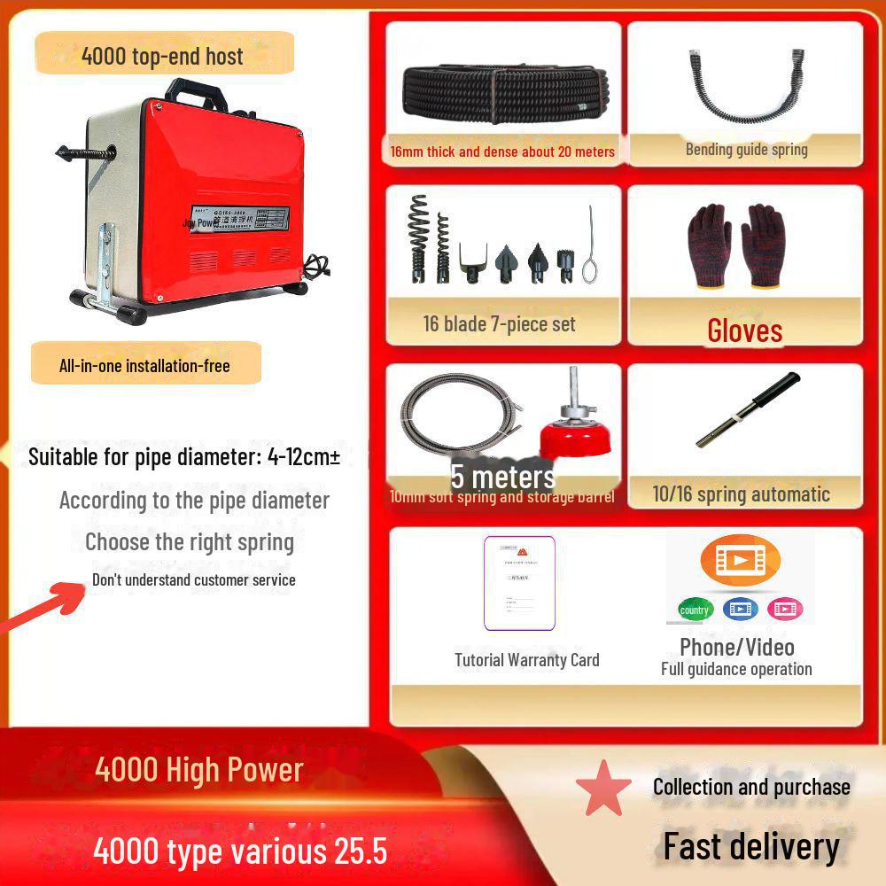Electric Sewer and Toilet Dredging Machine: Professional Blockage Removal Tool for Kitchen and Bathroom