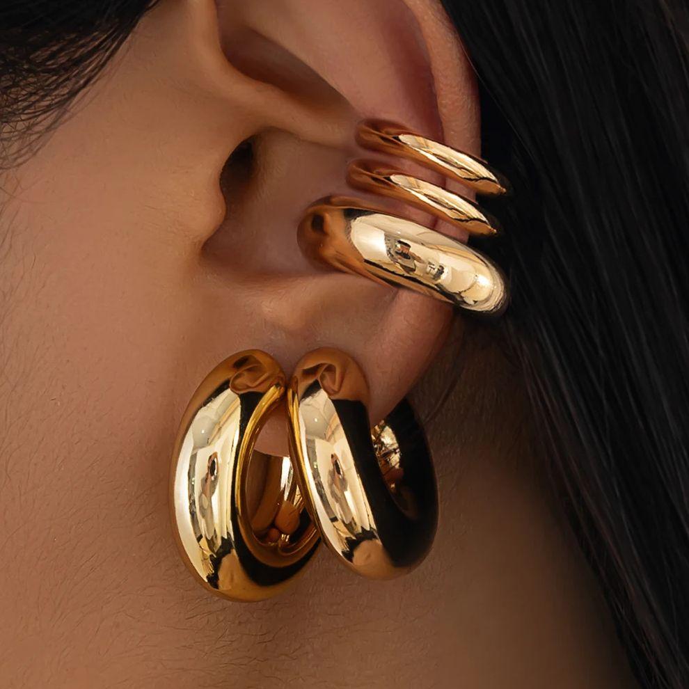 Ingemark 5 Pcs/Set Punk Minimalism Gold Color Metal Piercing Stud Earrings Women Creative CCB C-Shape Hoop Earrings New Jewelry