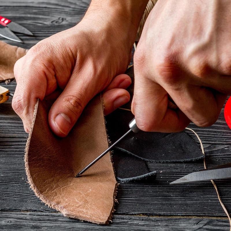 Wooden Handle Leather Sewing Awl Tool Leather Punching Tool Sewing Tools Manual Repair Hook Leather Accessories