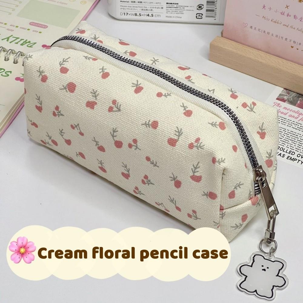 Cute Multifunctional Floral Pen Bag Student Cartoon Pencil Case Large Capacity Stationery Organizer School Office Supplies