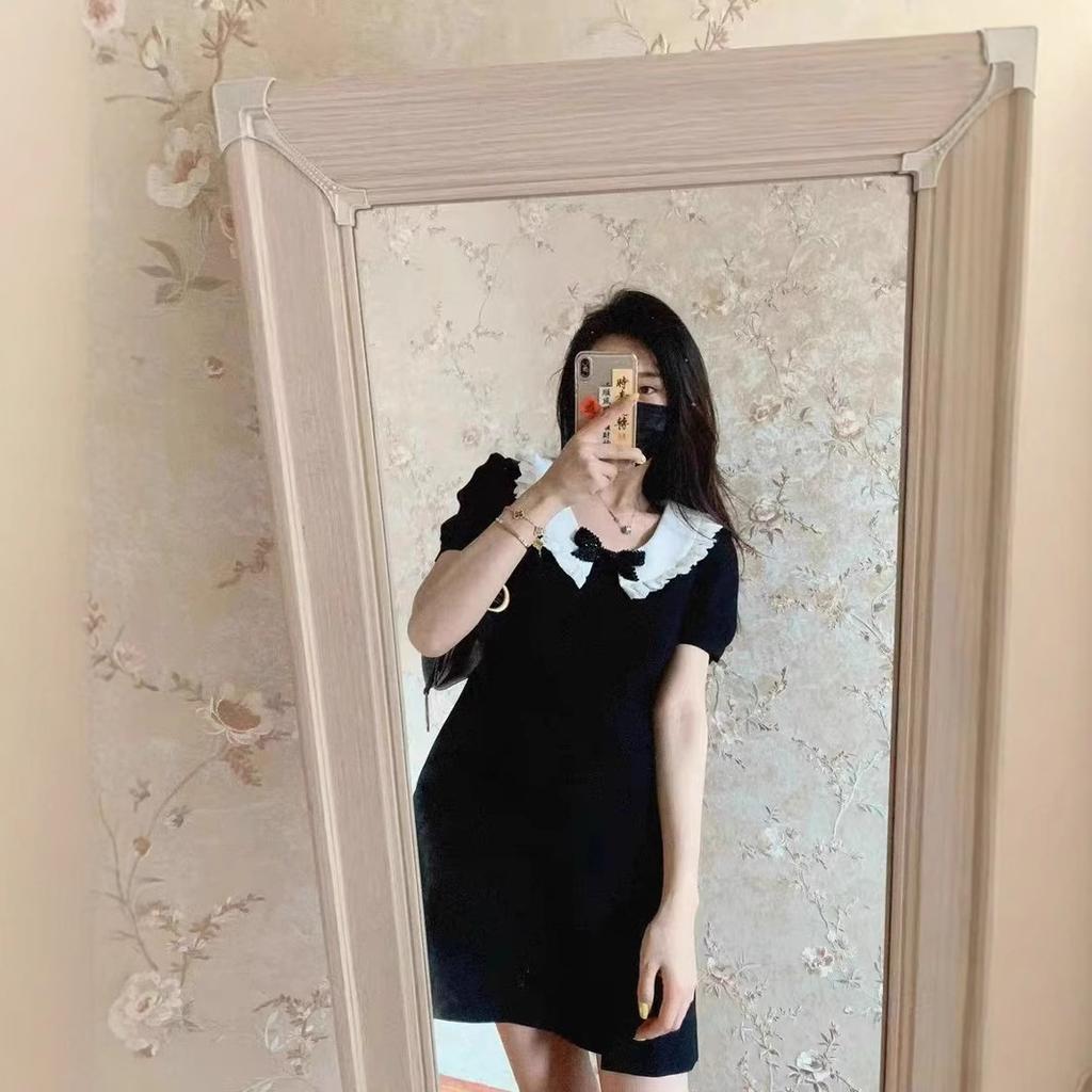 Doll collar black dress children's summer new small man high sense small fragrance Hepburn style small black dress