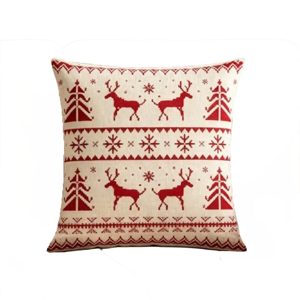 Festive Soft Christmas Pillow Covers 2D Printed Deer Throw Cushion Case Square Plaid Xmas Tree Pillowslip Living Room Decor