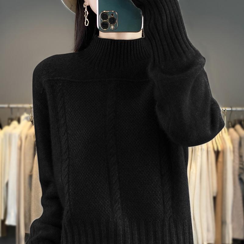 Women's Fashion High Neck Wool Cable Knit Sweater - Autumn/Winter Collection