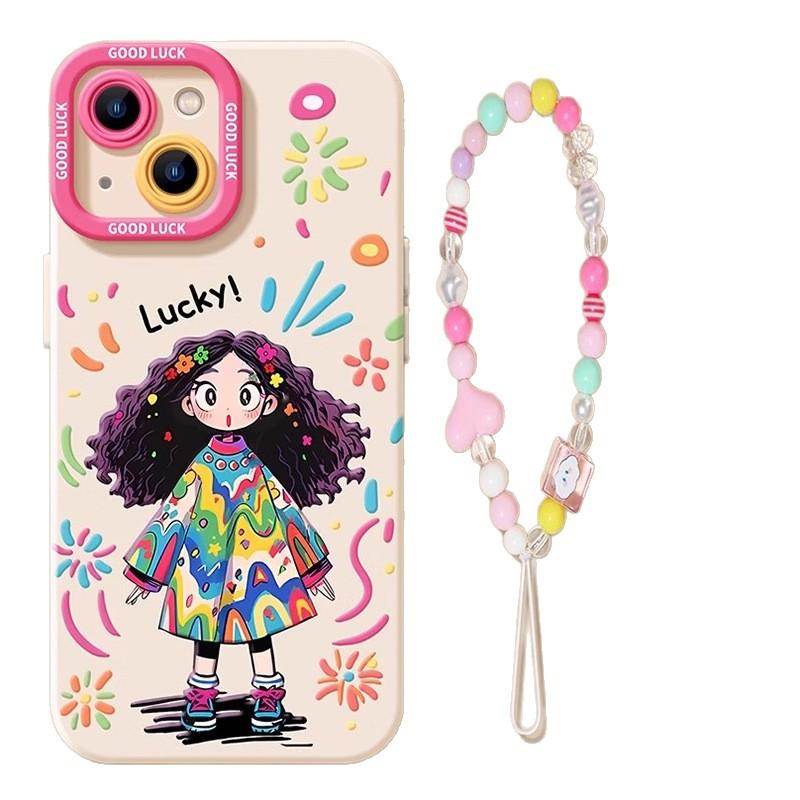 Graffiti girl apple 16promax mobile phone case with lanyard iphone15pro new 14 silicone 13 soft case