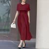 ZANZEA Women Elegant Casual Round Neck Summer Short Sleeve Dresses