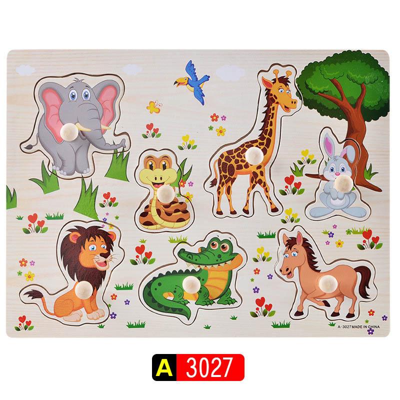 Big Size Baby Montessori Wooden Puzzle Hand Grab Board Set Educational Toys Infantil Cartoon Number Letter Math Puzzle Kids Gift