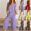 Two Piece Outfits For Women Summer 2023 Plus Size Sleeveless Outfit Casual Wide Leg Pants Set With Pockets Sets