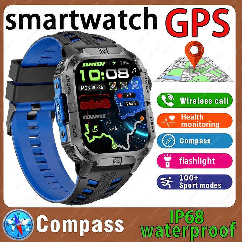 New Professional GPS Outdoor Smart Watch Men Flashlight Compass Waterproof Military Sport Tracker Bluetooth Call Smartwatch