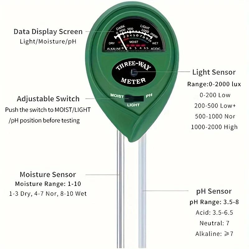 1pc, Soil Tester, 3-in-1 Plant Moisture Meter Light And PH Tester For Home, Garden, Lawn, Farm, Indoor And Outdoor Use, Promote
