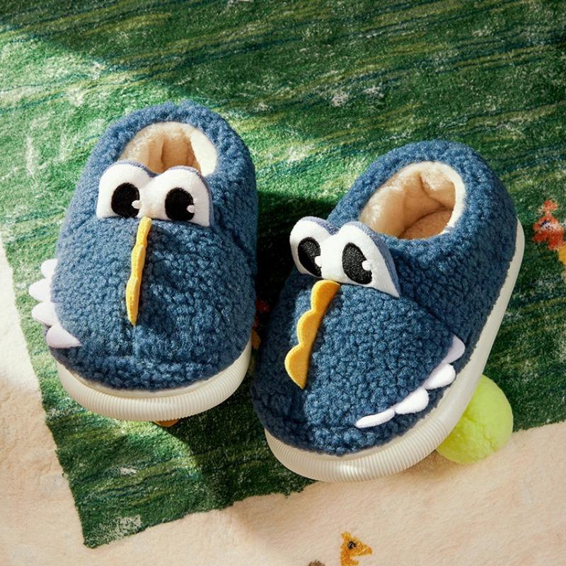 Kinder Warme und Leichte Baumwollschuhe Indoor Zuhause Fersen Hausschuhe Niedliche Dinosaurier Pelzschuhe