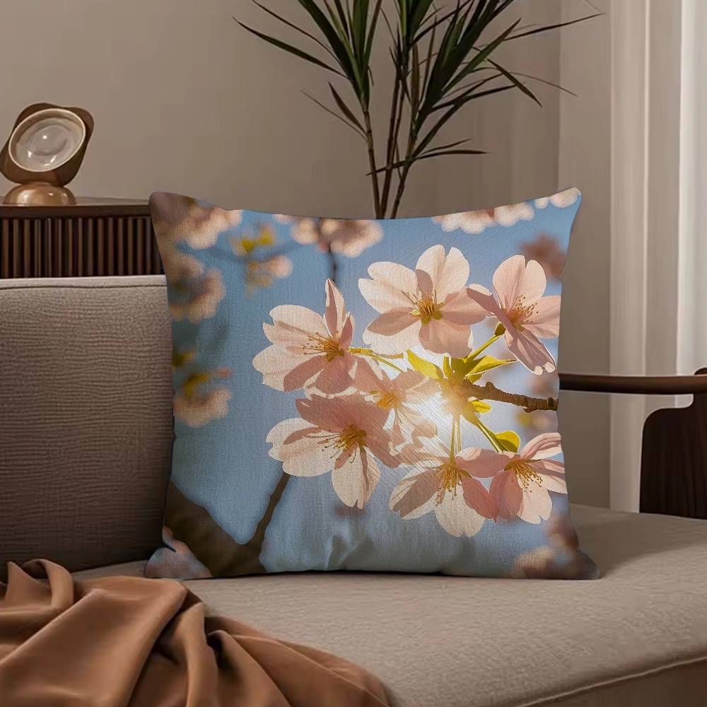 fashion Cherry Blossom Pillow Case Anti-dustmite Pillowcase Invisible zipper silky short plush Sofa cushion cover