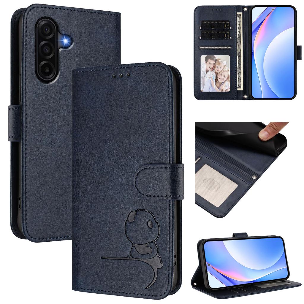 For Samsung Galaxy A37 5G Case Panda Imprint RFID Blocking Wallet Leather Phone Cover with Wrist Strap