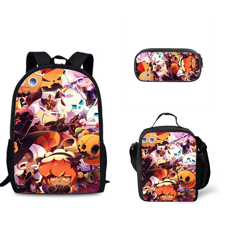 Biscuit Game Student Backpack Three Piece Set Shadow Milk Cookie Peripheral Children's Backpack Meal Bag Pencil Case Set