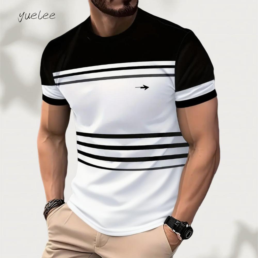 Fashionable T-shirt for Men, Simple 3D Printed Black and White Men's Top, Fashionable Sports Men's Short Sleeved T-shirt, Casual Men's Clothing
