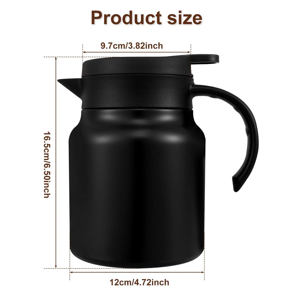1000ML Thermal Coffee Carafe 316 Stainless Steel Tea Pot Leak-Proof Vacuum Insulated Carafe for Coffee Tea Hot or Cold Drinks