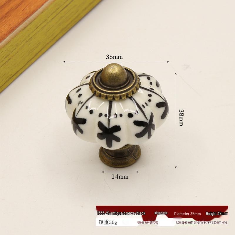 

Hand-Painted Blue & White Ceramic Pumpkin Pull Handle for Cabinets & Drawers