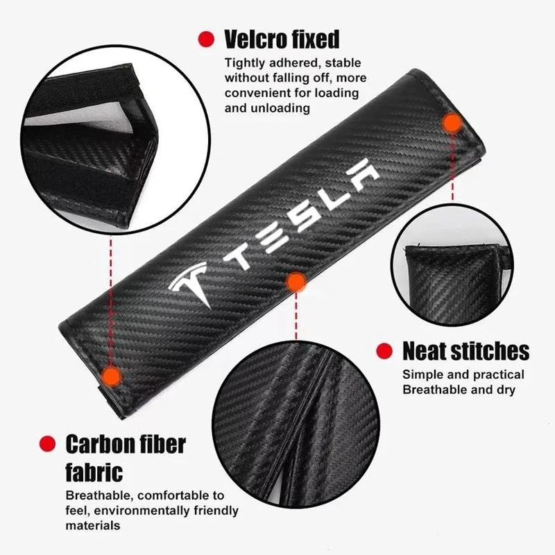Car Sticker 2025 New Tesla Car Seatbelt Shoulder Pad Cover Carbon Fiber Seat Belt Protector Cushion For Tesla Model 3 X S Y
