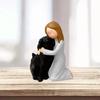 Girl Hold Dog Statue Desk Ornament Resin Sculpture Friendship Figure Crafts
