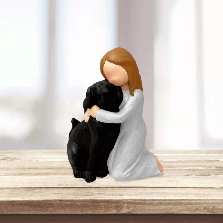 Girl Hold Dog Statue Desk Ornament Resin Sculpture Friendship Figure Crafts