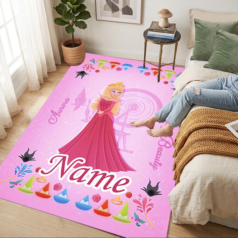 Personalized Name Princess Aurora Living Room Non-Slip Area Rug Soft Carpet for Bedroom Kids Playroom Sofa,Office Home Decor Doormat