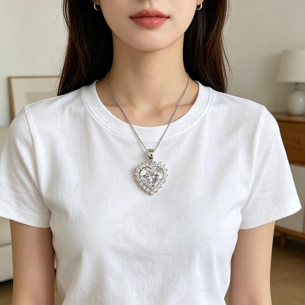 Heart Shaped Cut Zircon Inlaid Pendant Necklace, Suitable for Luxurious Jewelry Worn At Banquets and Holiday Gifts