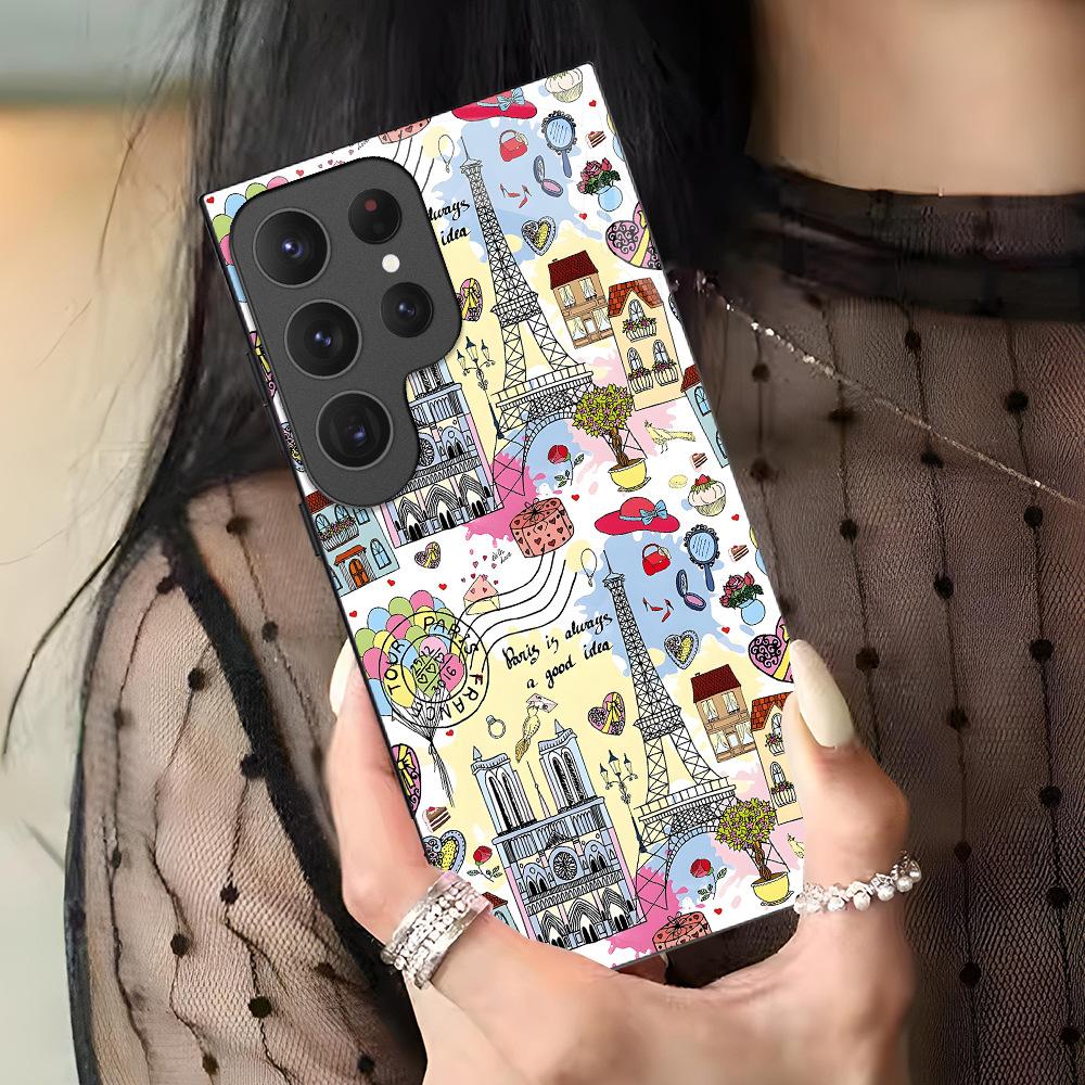 Hot-selling Eiffel Tower Samsung S20ultra Glass Phone Case S24fe Protective Case A55 Hard Case Women