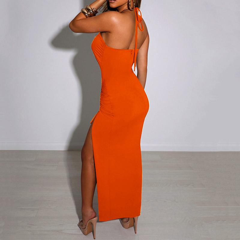 Letní sexy šaty pro ženy bez rukávů s odhalenými zády s výřezy společenské šaty módní šněrovací halterové bodycon elegantní šaty s rozparkem