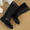 New Round Head Thick Heel Belt Buckle Boots Women's Versatile Temperament Tall Knight Boots