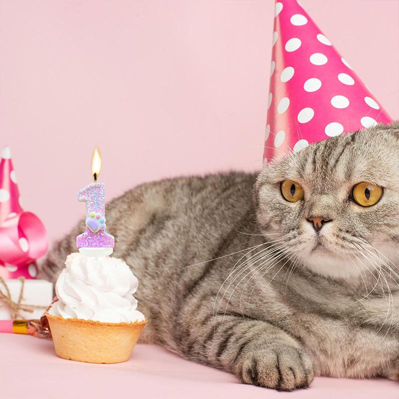 1PC Non-Toxic Soy Wax Candles Candle Adorable Cat Paw & Number Candle Set Cat Claw Digital Birthday Candle 7.5x4cm