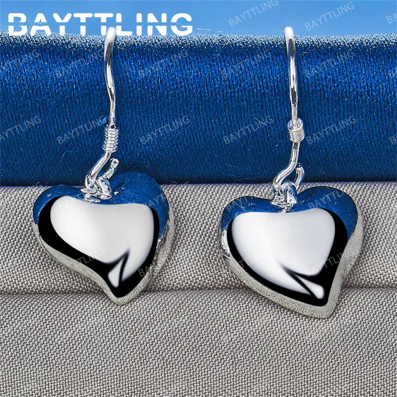 Luxurious 925 Sterling Silver Exquisite Polished Heart-Shaped Earrings for Women Fashionable Wedding Accessories