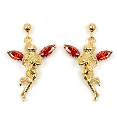[L4290] - Gold Plated 'Tinker Bell' Golden Garnet Earrings - 25x15 Mm