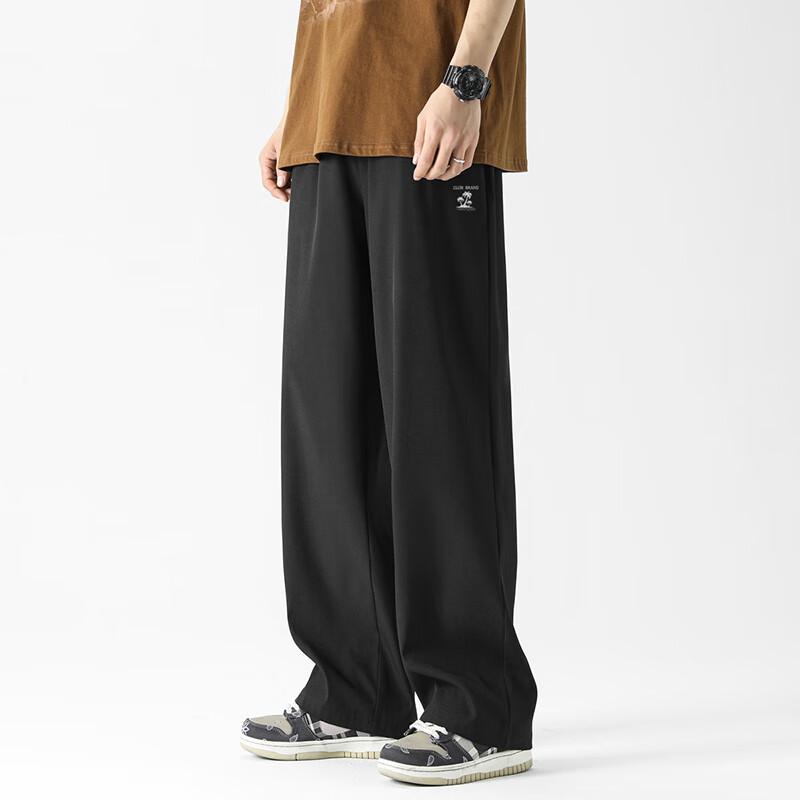 CLOR Casual Pants for Men, Spring And Summer Trendy Sports Draping Breathable Loose Wide-Leg Straight Trousers CL01 Black M