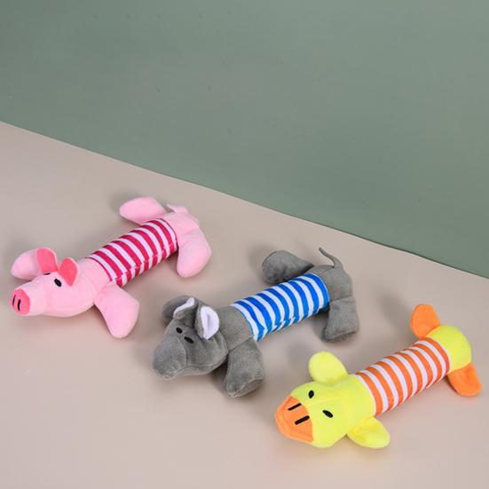 Plush Animal Dog Interactive Toy Striped Pig Elephant Duck Tug of War Pet Boredom Toy Squeaky Dog Teething Cleaning Chew Toy
